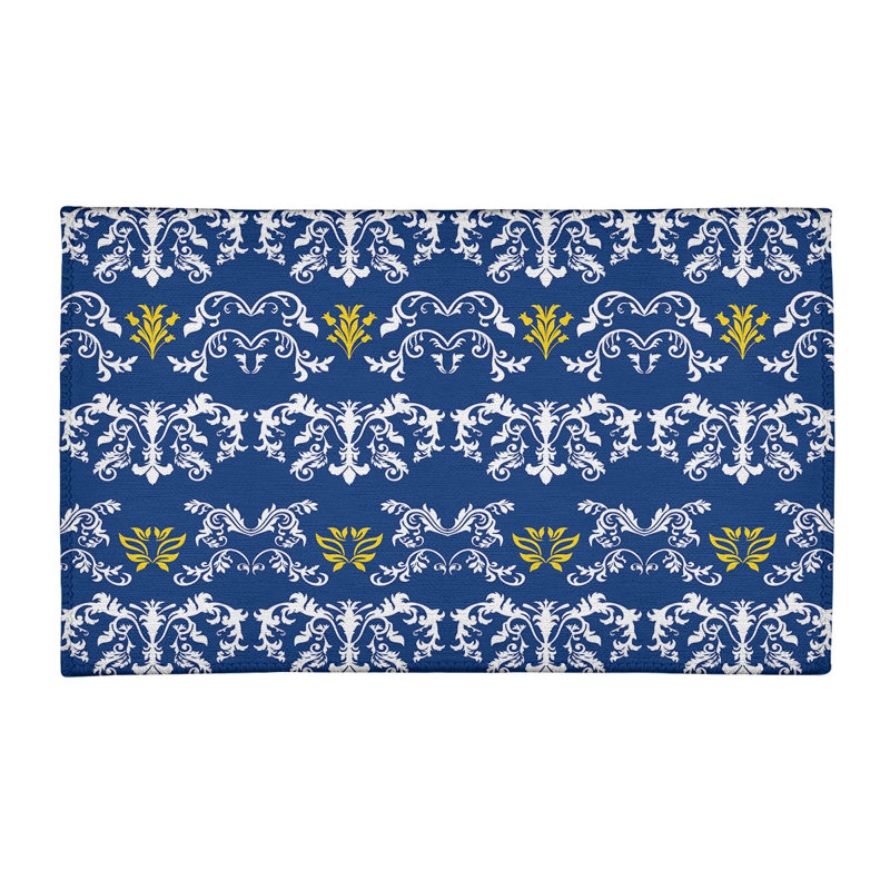 Tapis bleu marine / blanc Damask, Rectangle 2 pi x 3 pi