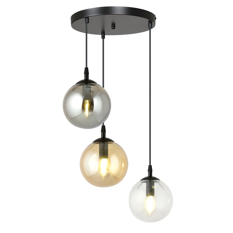 Harley 3 - Light Black Sphere Pendant, Graphite/Clear/Gold