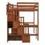 Lit mezzanine double de couleur noyer avec bureau intégré, étagères à livres, armoire et station de recharge. Le bureau est doté de deux prises de courant alternatif, d'un port de type C. L'escalier offre du rangement. Fabriqué à partir de-1573648009