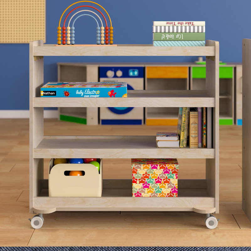 Chariot de rangement en bois de classe commerciale Bright Bright de 4 niveaux avec roulettes verrouillables