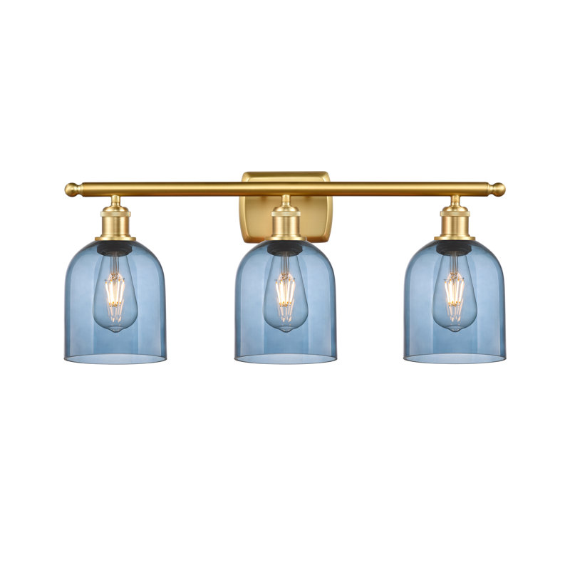Meuble-lavabo à 3 lumières 26 po Ballston Anacaren, Bleu princesse, Or satiné