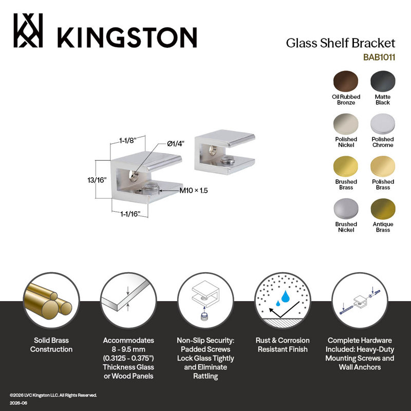 Pince pour tablette en verre Kingston, Laiton poli