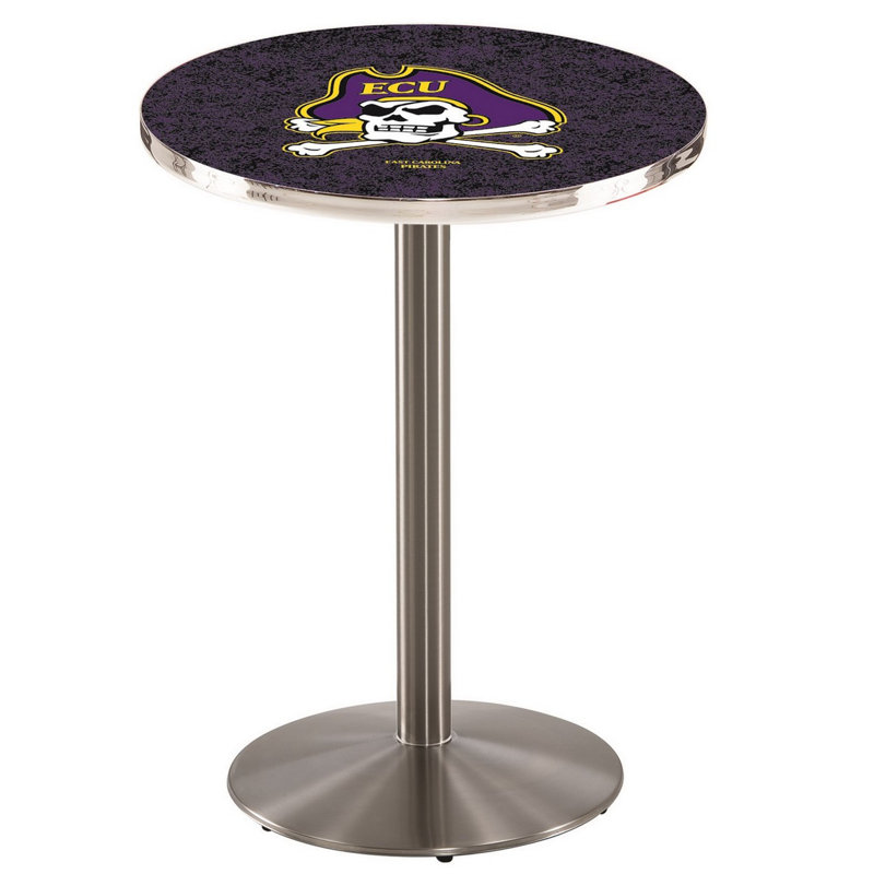 Round Metal Base Dining Table, Stainless Steel, East Carolina University