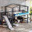 Loft Bed With Storage Stairs, Shelves, And Built-In Wardrobe, Metal Frame With USB Ports And LED Lights, Noise-Reduced Design-1219649629-1219649630