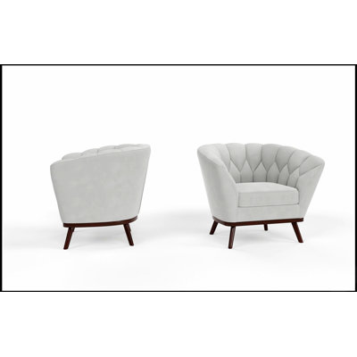 1pc Modern Elegance Upholstered Barrel Accent Chair with Sleek Design, Curved Edges, and Channel-Tufted Detailing in Soft Velvet