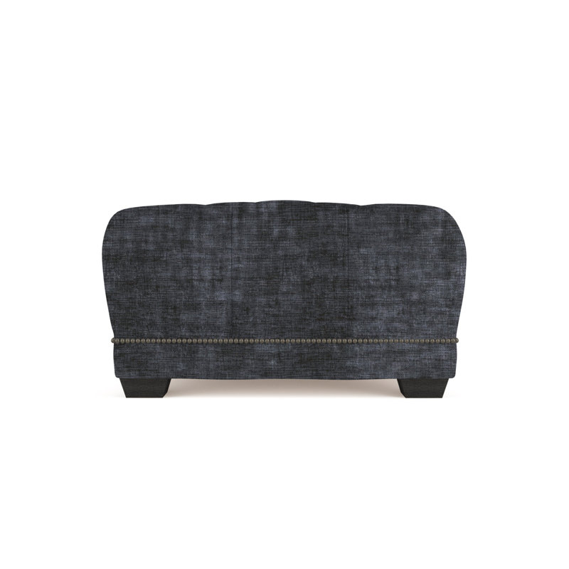 Hudson Ottoman, Plush Velvet Blue Print, Ebony