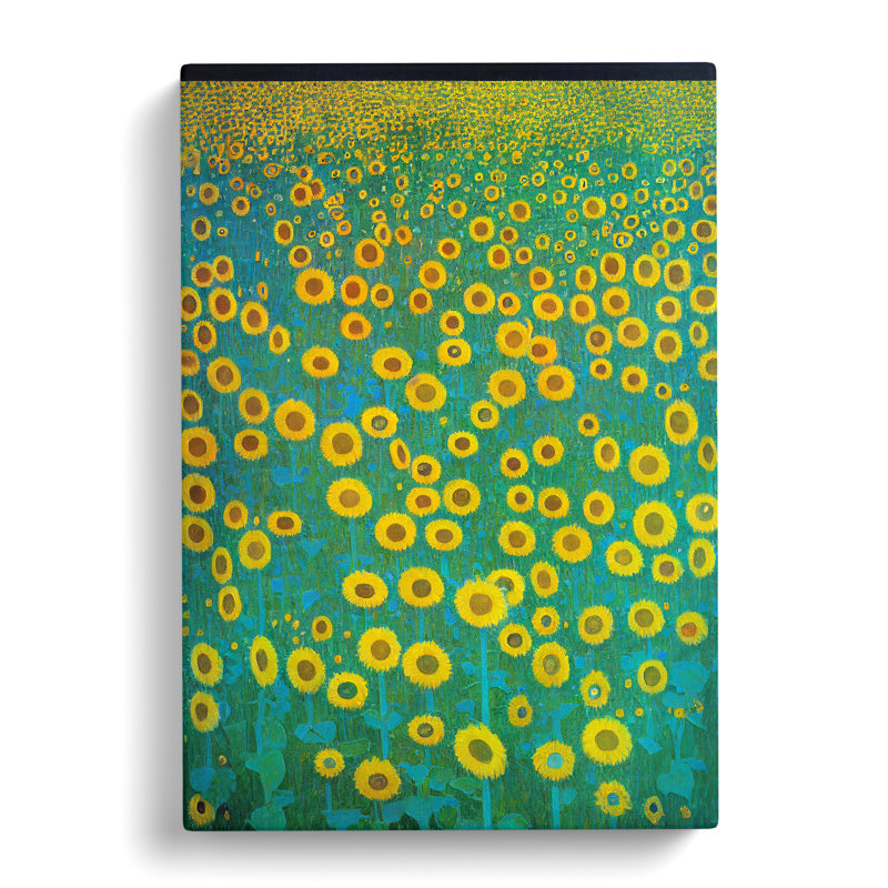 Dowe Sunflower Field Retro - Wrapped Canvas Print, 76cm H x 50cm W x 3cm D