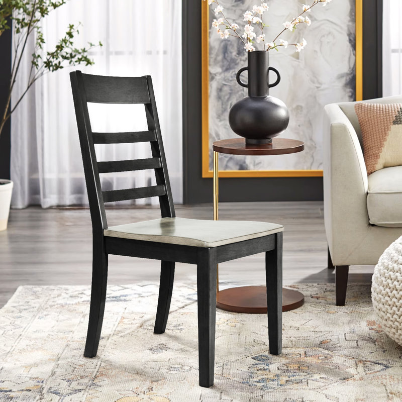 Ladder Back Solid Wood Dining Chair in Black and Natural Finish