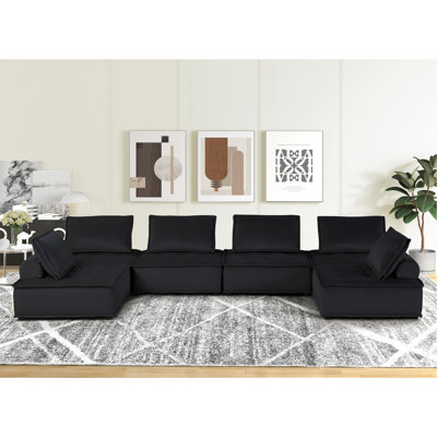 Canapé modulaire en U en velours noir 6 places Aveline