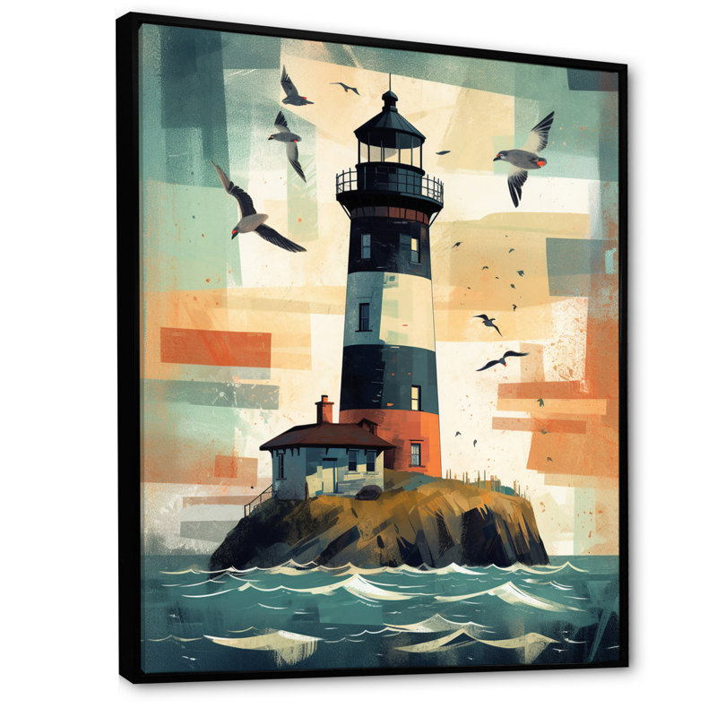" Seaside Lighthouse III ", Black Floater Framed, 44" H x 34" W x 1.5" D
