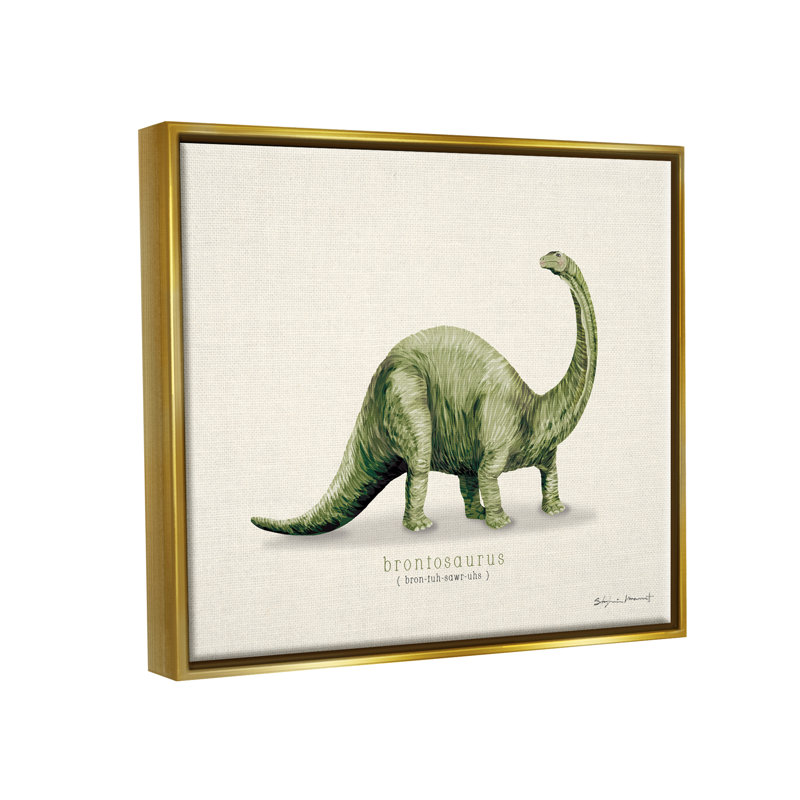 «Green Brontosaurus Dinosaur» par Sally Swatland - impression, H 17 po x l 21 po x P 1,7 po, Cadre flottant métallique doré