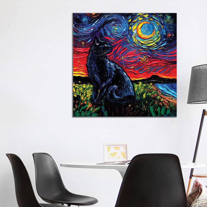Black Cat Night II by Aja Trier - Painting on Canvas, Wrapped Canvas, 93.98 cm H x 93.98 cm W x 3.175 cm D
