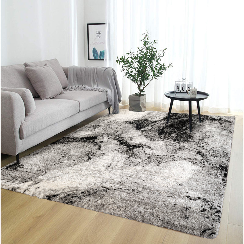 Tapis à poils longs gris / noir Adrian, Rectangle 6 pi 6 po x 9 pi 6 po