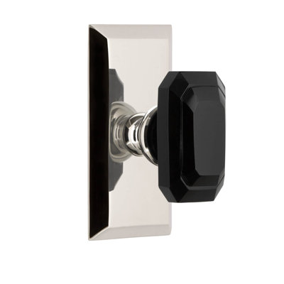 Grandeur Fifth Avenue Short Plate Privacy with Baguette Black Crystal Door Knob
