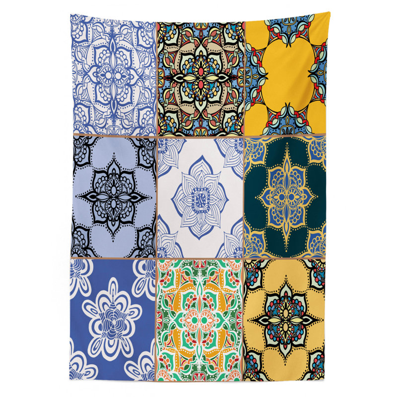 Nappe marocaine, motifs de tuiles portugaises, textures variées, imprimé bohémien, housse de table rectangulaire pour décor de cuisine de salle à manger, 52 po x 70 po, multicolore