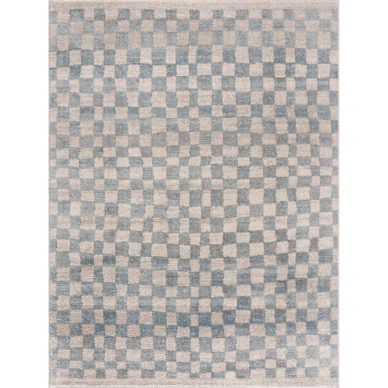Wingard Contemporary Checkered Blue Area Rug, Rectangle 2'7'' x 4'
