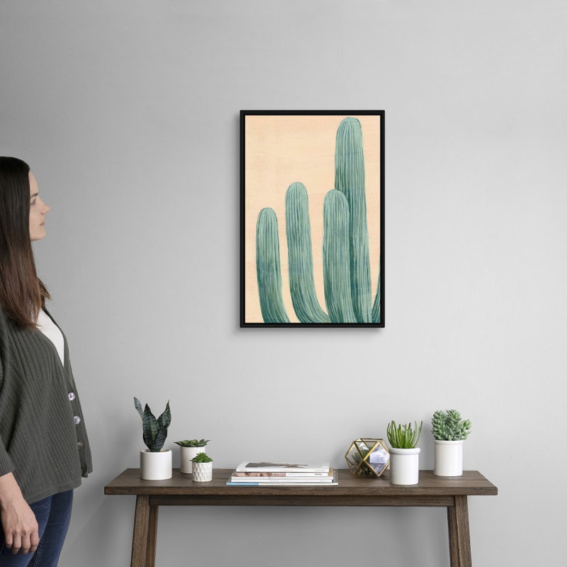 «Dusty Cacti I», reproduction d'art sur toile, Cadre flottant noir, H 25,7 po x l 17,7 po x P 1,75 po
