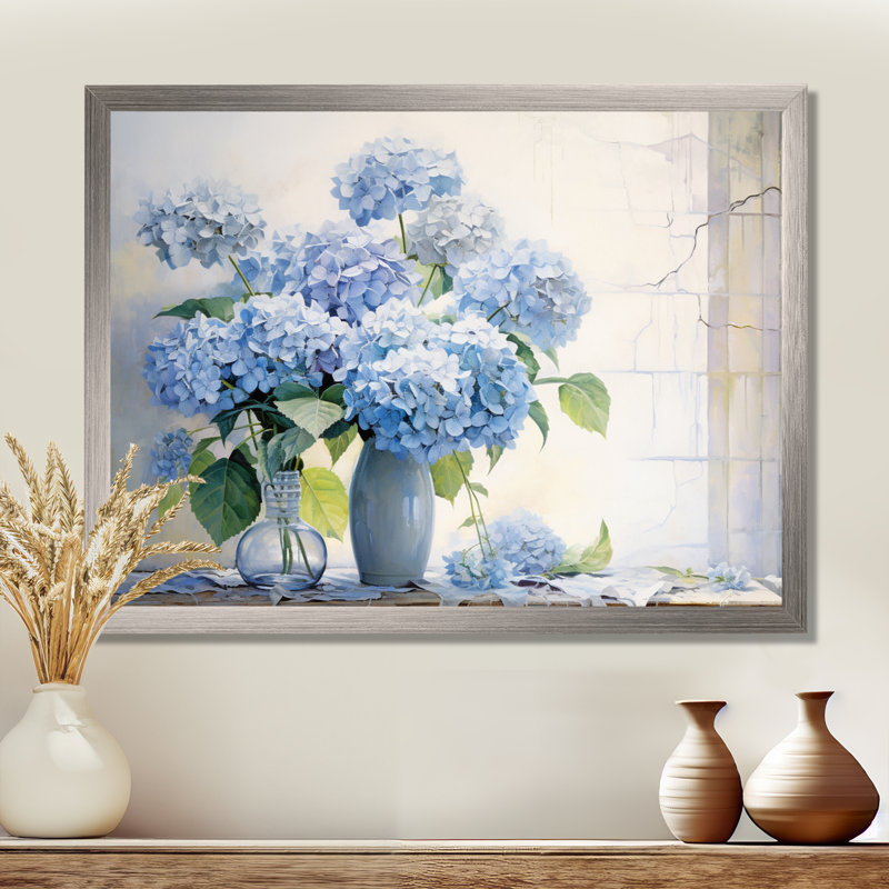 «Blue Hydrangea Farmhouse Still Life - Hydrangea», reproduction d'art sur toile, H 16 po x l 32 po x P 1 po