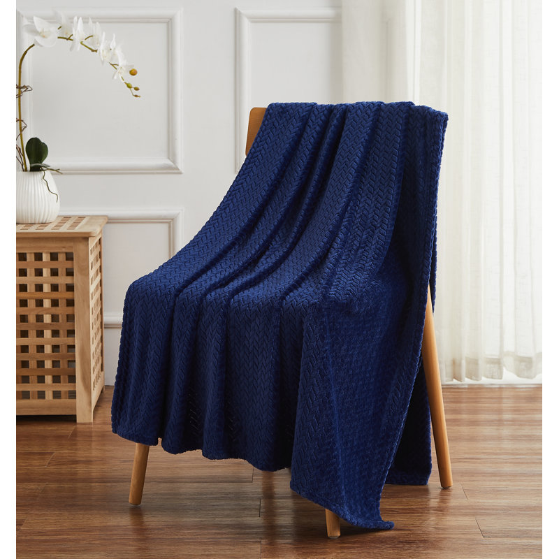 Herringbone Throws Jacquard Throw Blanket, Navy
