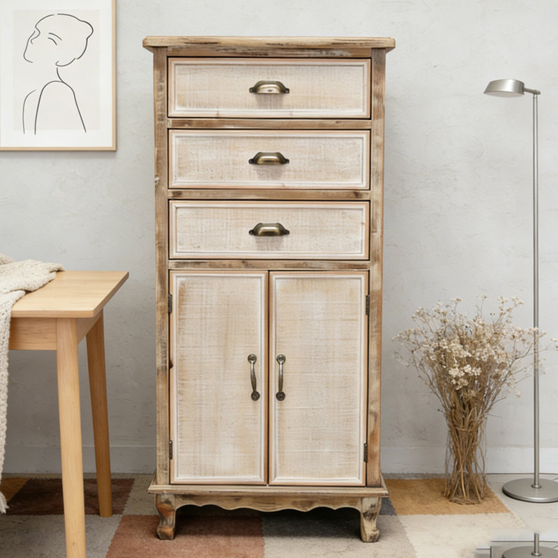 Armoire de rangement en bois rustique, Ancient White