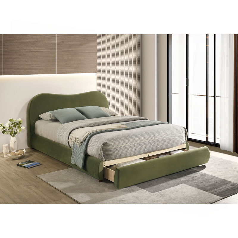 Structure de lit en velours capitonné 1Pc, Grand lit, Vert olive