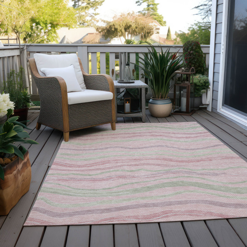 Red and Green Striped Synthetic Washable Rug 3' x 5'