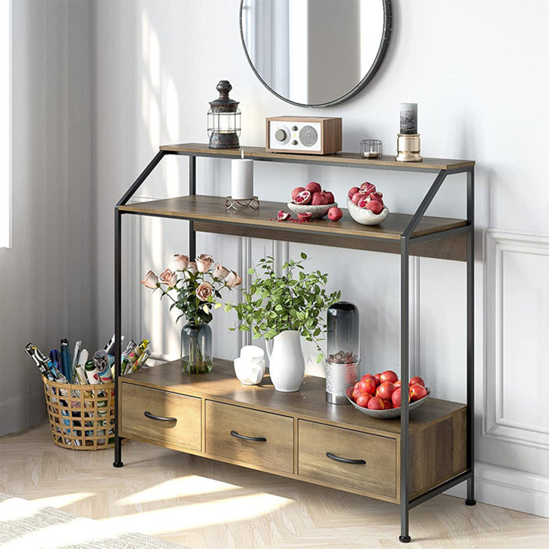 Buffet rétro en bois massif avec armoires de rangement, H 36,22 po x l 47,24 po x P 13,78 po