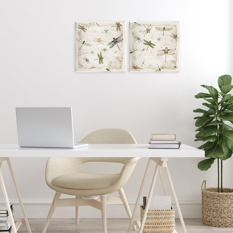 Graceful Dragonflies Illustrations 2pc Wall Plaque Set, design by Jacob Q