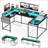 U Shaped Computer Gaming Desk with Power Outlets & LED Lights, Monitor Stand,Reversible L Shaped Desk Large Corner Desk with Storage Shelves for Home Office-114286273