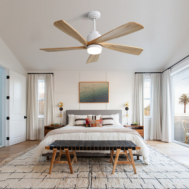 52 Inch Indoor Ceiling Fan With Dimmable LED Light 5 Solid Wood Blades Remote Control Reversible DC Motor With Smart APP Control