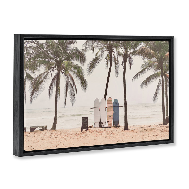 Cadre flottant The Boards Surfer's Beach, design par Sissi et Seb, H 17 po x l 25 po, Cadre flottant noir de jais