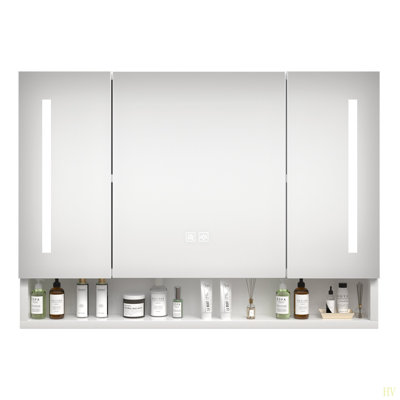 Modern 39X28 Inches Aluminium Bathroom Cabinets, Medicine Cabinets With Mirrors And LED Lights, Bathroom Storage Cabinet With Multilevel Storage Compartments