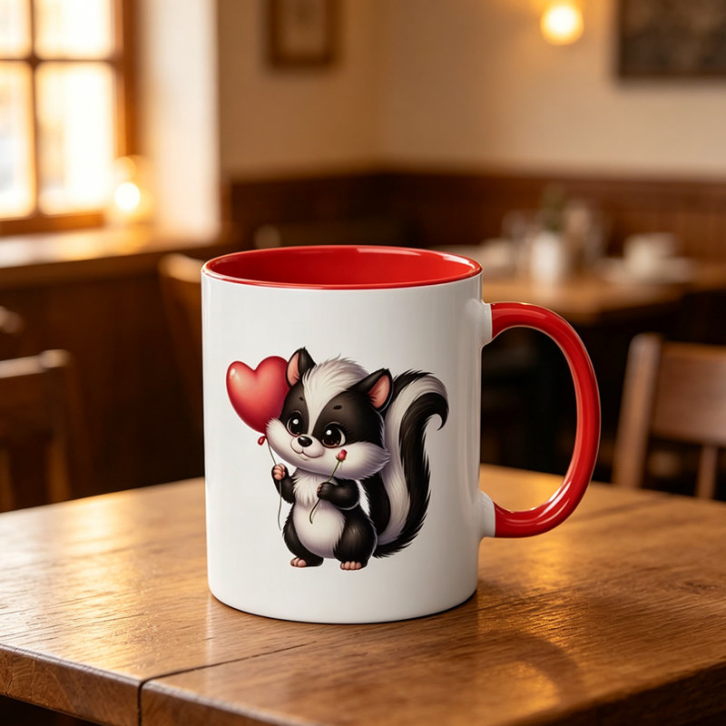 Ceramic Coffee Mug with Cute Skunk Design, Reusable, Safe Grip, Ideal for Christmas.