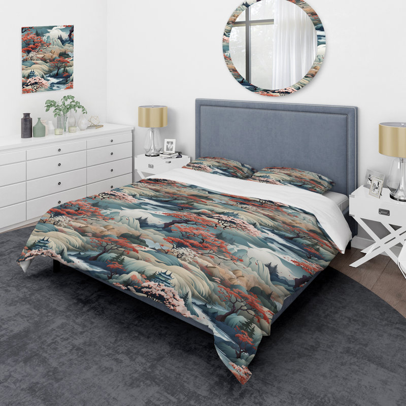 Asian Minimalisme - Ensemble de housse de couette oriental - Microfibre de polyester