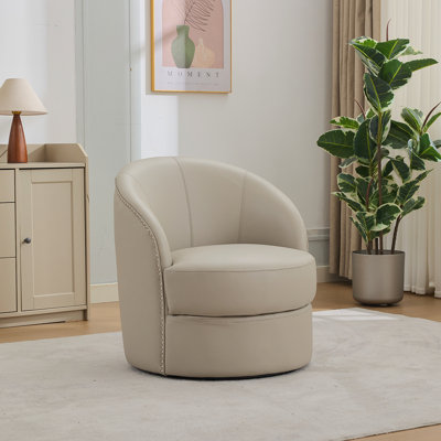 Fauteuil d'appoint pivotant en cuir Gream Top-grain, 360 ° lisse Spin, chaise longue moderne de style Mid-Century pour le salon / bureau