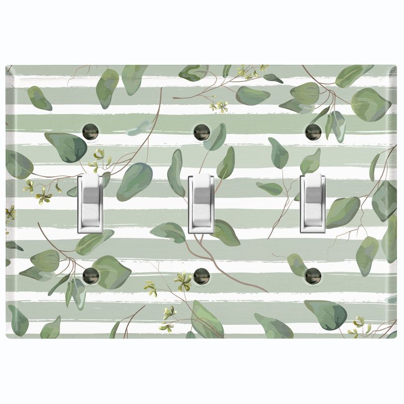 Plaque murale à 3 bandes à motif de fleurs, feuilles et damas vert olive