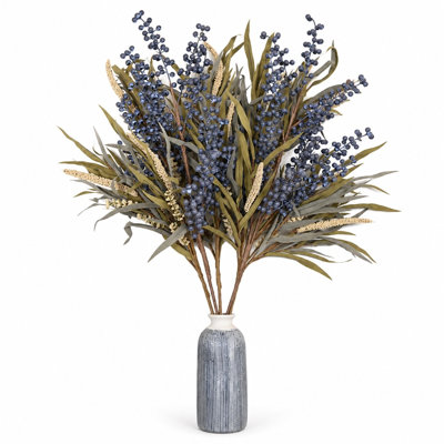 Tiges de baies bleues artificielles de 36 po avec de l'herbe séchée longue, de fausses branches rustiques pour le remplissage du vase