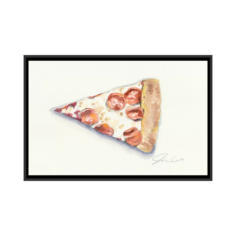 «Pizza», peinture sur toile tendue, H 18 po x l 26 po x P 1,5 po, Toile avec cadre noir, Pas de tapis
