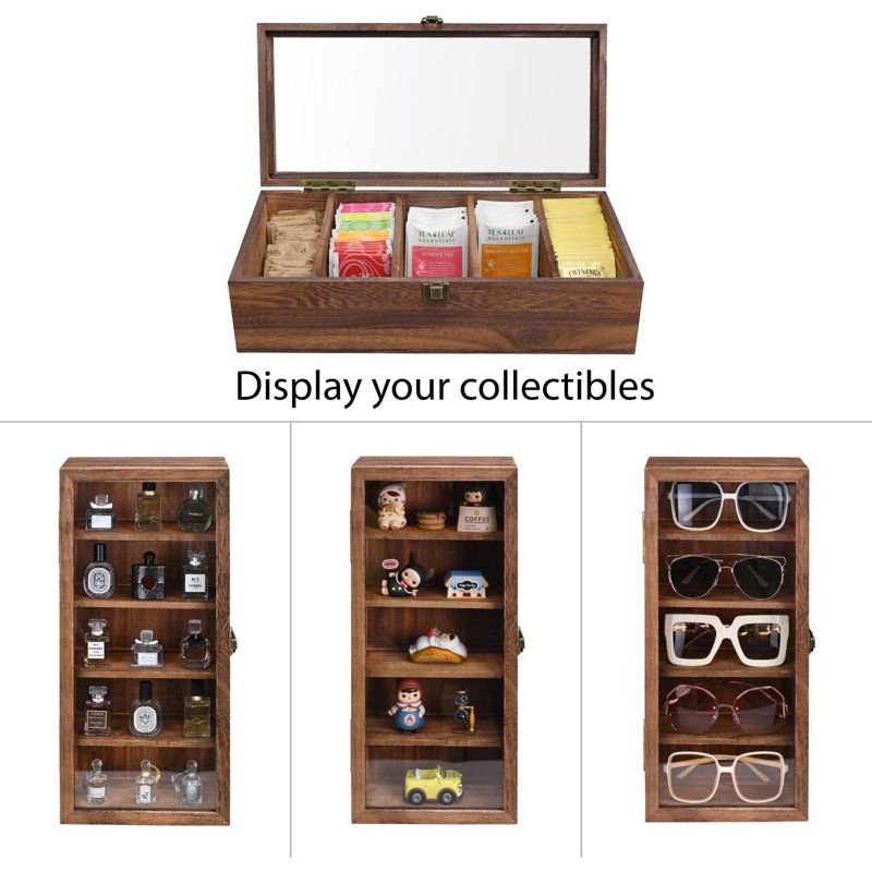 Présentoir de collection mural en bois 5 tablettes, Brun