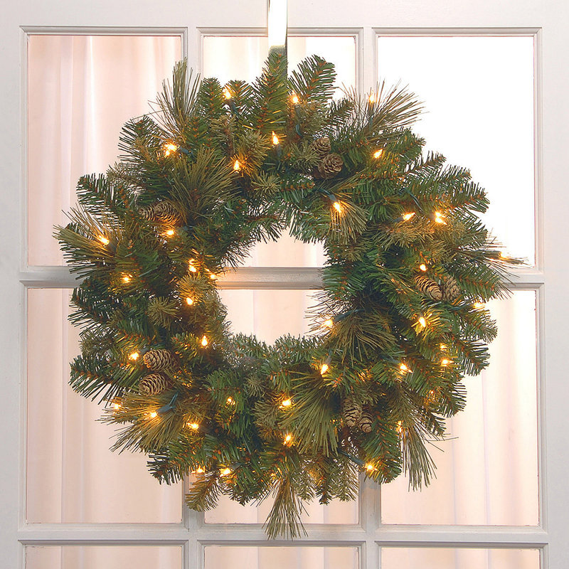 24 in. Yuletide Grove Pine Christmas Wreath with LED Lights, 24"