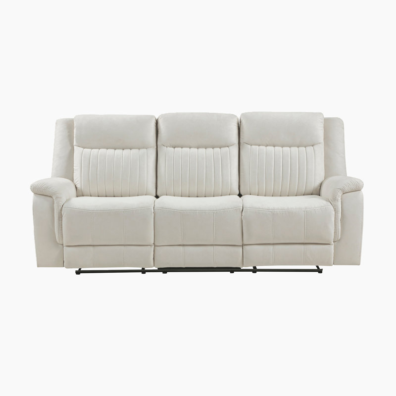Cloran 86" Modern & Contemporary Polished Microfiber Double Reclining Sofa with Stylish Contrast Piping, Beige