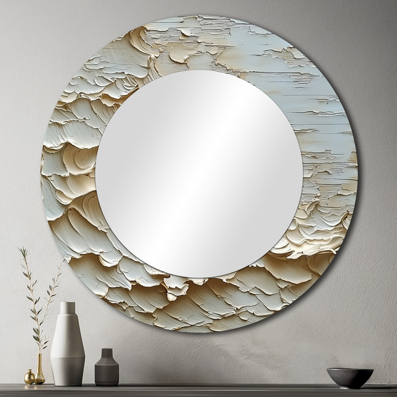 Lumière ascendante des eaux des vagues crème I - art moderne miroir mural - imprimé sur métal, 36 po x 36 po