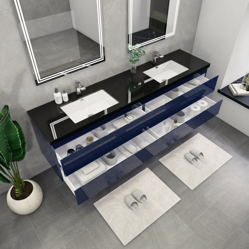 Kirker 83.5'' Double Bathroom Vanity with Acrylic Top, Glossy Blue
