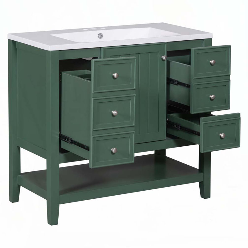 Meuble-lavabo 36 po avec lavabo en céramique, Vert