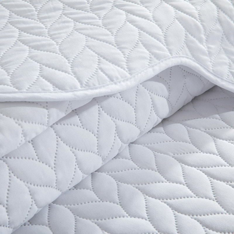 Microfiber Embossed Bedspread Set, White, Queen Bedspread + 2 Standard Shams