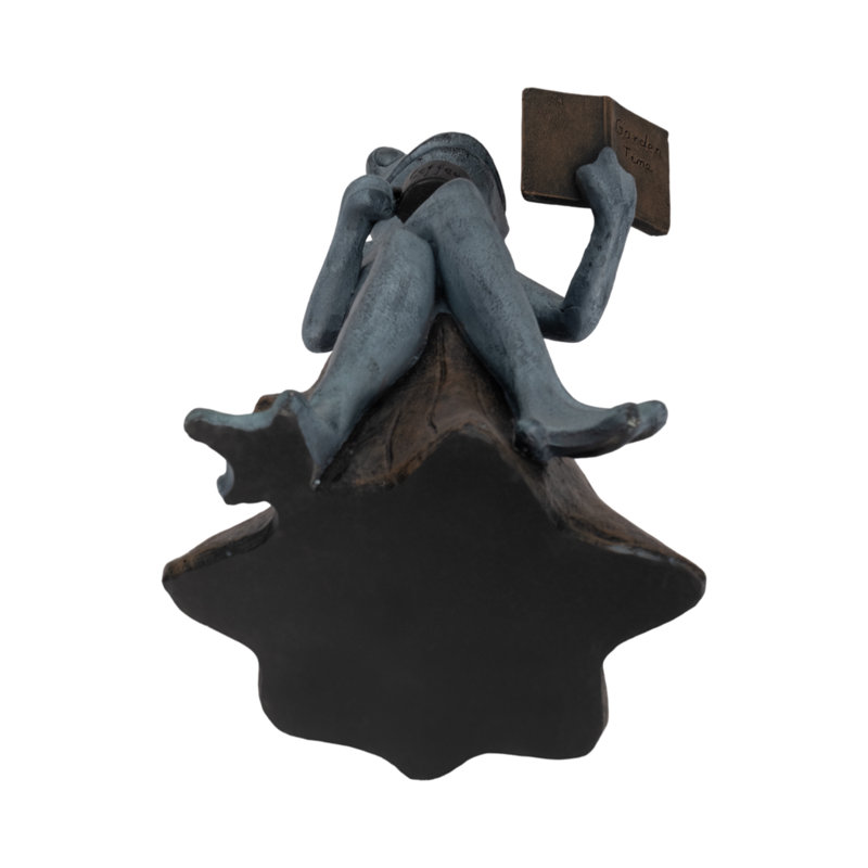 Statuette décorative de grenouille en forme de grenouille pendant la pause-café - Décoration de jardin pour les amateurs de livres - Sculpture décorative extérieure - 33 cm, vert et bronze