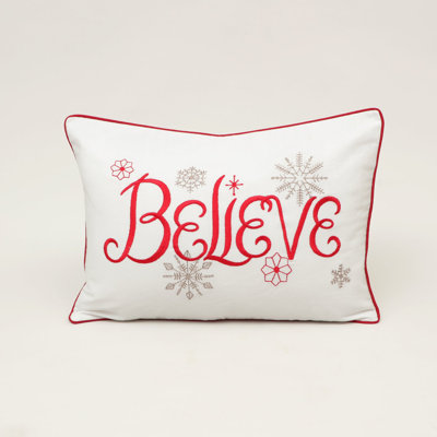 Coussin lombaire brodé « Believe Script », 35,5 x 51 cm, coussin décoratif de Noël en coton avec garniture en polyester