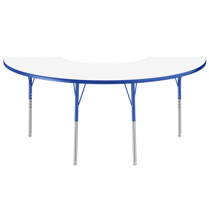 Table d'activité demi-lune effaçable à sec avec pieds réglables - blanc / noir, Roulement pivotant standard, Demi-lune