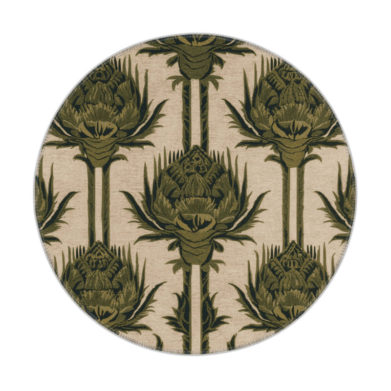 Tapis beige d'intérieur et d'extérieur Botanical, Rond 5 pi