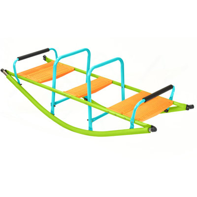 XSS008 High Quality Kids Seesaw Plastic Seat Playground Equipment Cute Baby Plastic Rocker Outdoor Children Blue And Green  Steel Tube For Kids Age 3+